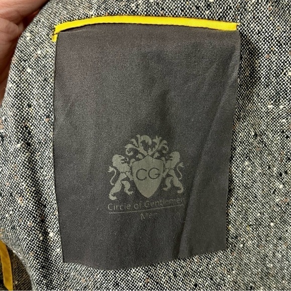 CIRCLE OF GENTLEMEN 100% Virgin Wool Grey Blazer Brown Suede Elbow Patch Size 50 - Picture 10 of 13